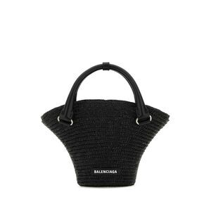 Balenciaga Women Black Straw Mini Beach Handbag